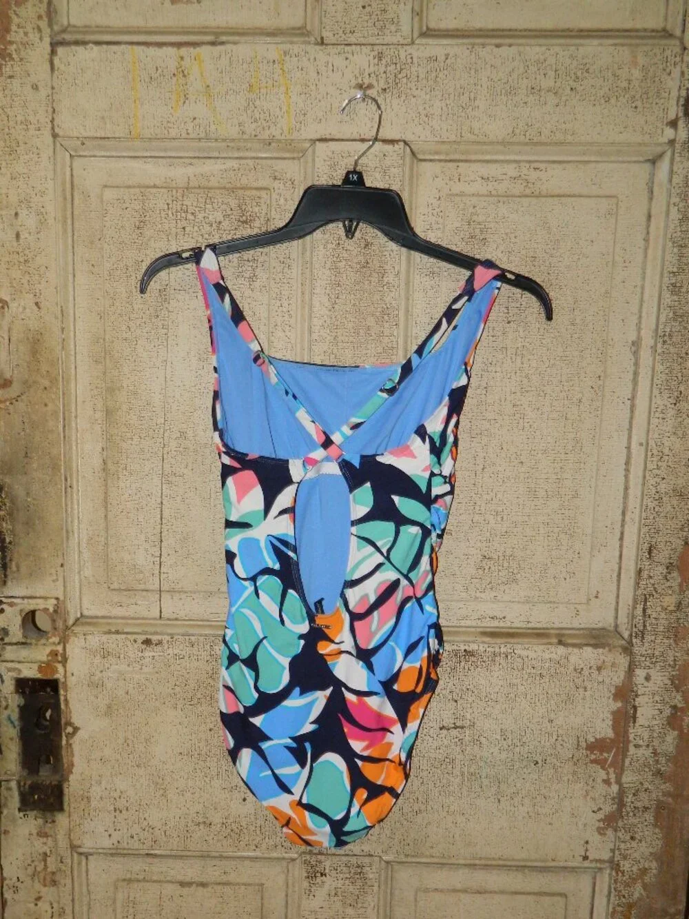 Nautica Criss Cross Back Ruched Front One Pc Swimsuit Size L (S-1)